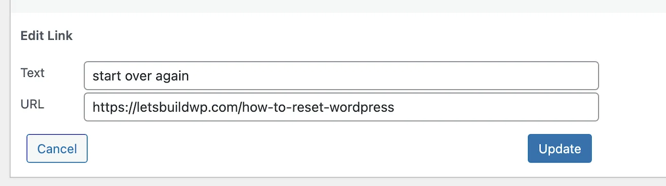 Paste in new URL and click Update to fix the broken link