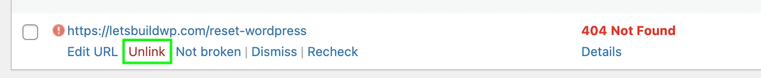Hover over link title and click Unlink