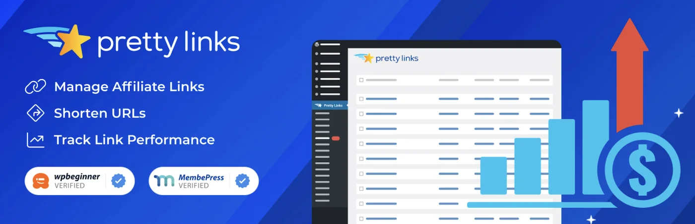 A screenshot of the "Pretty Links" WordPress Plugin.
